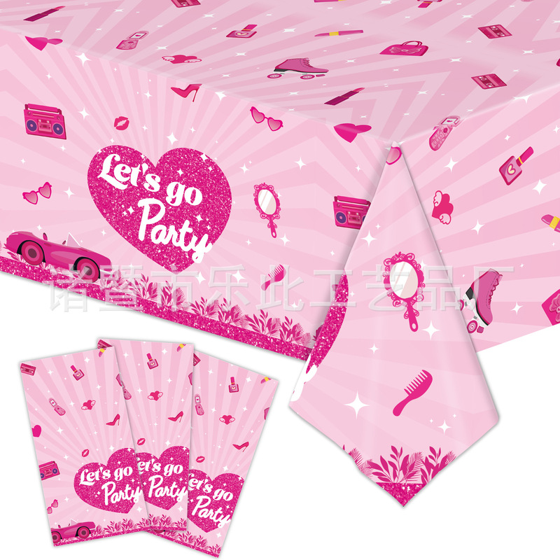 New Barbie Girl Disposable Tablecloth Beauty Party Supplies Decoration Set Children's Birthday Decoration Paper Napkins and Forks
