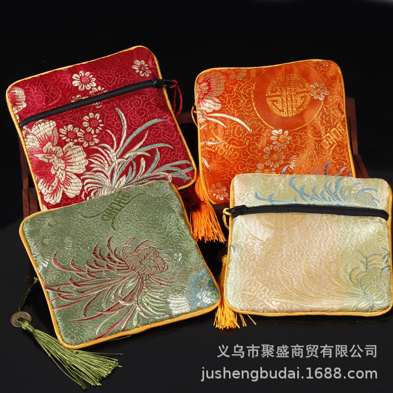 Jewelry Bag Guofeng Jewelry Jewelry Bag Zipper Beads Handstring Packaging Bag Flannel Bag Gift Bag Storage Bag
