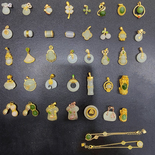 Gold inlaid jade and Hetian jade pendant ancient method S925 silver gold-plated inlay craft explosions white jade pendant support generation hair