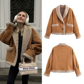 Foreign Trade Export 2025 Autumn and Winter Cut Label Big Brand Tail Goods Counter Clearance Casual Fur Integrated Lapel Jacket