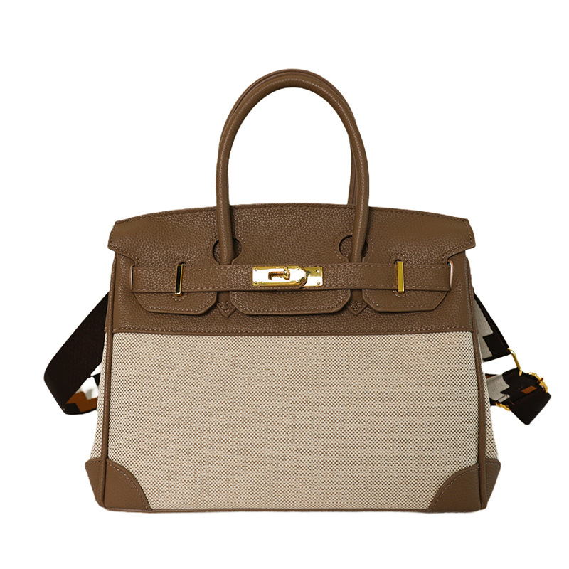 Cross-border nuevo bolso portátil de platino para mujeres 2026 moda lino empalme color contraste mochila de hombro