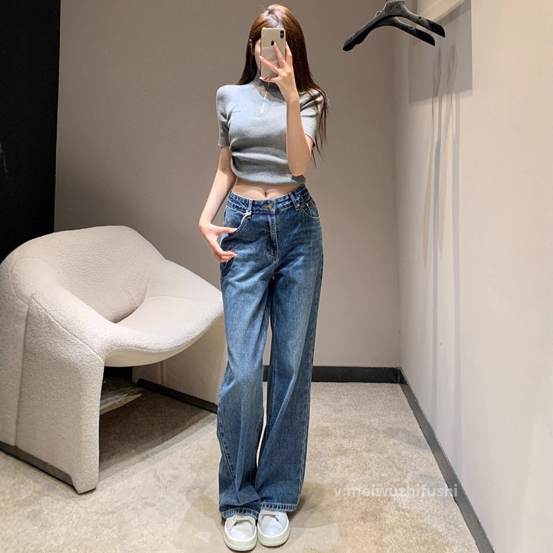 TOMOON复古水洗高腰牛仔裤女 早秋新款显瘦百搭直筒长裤 ZK63305|undefined
