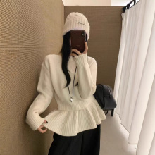韩国设计感假两件裙摆针织衫女2025秋新款韩版减龄显瘦套头毛衣女