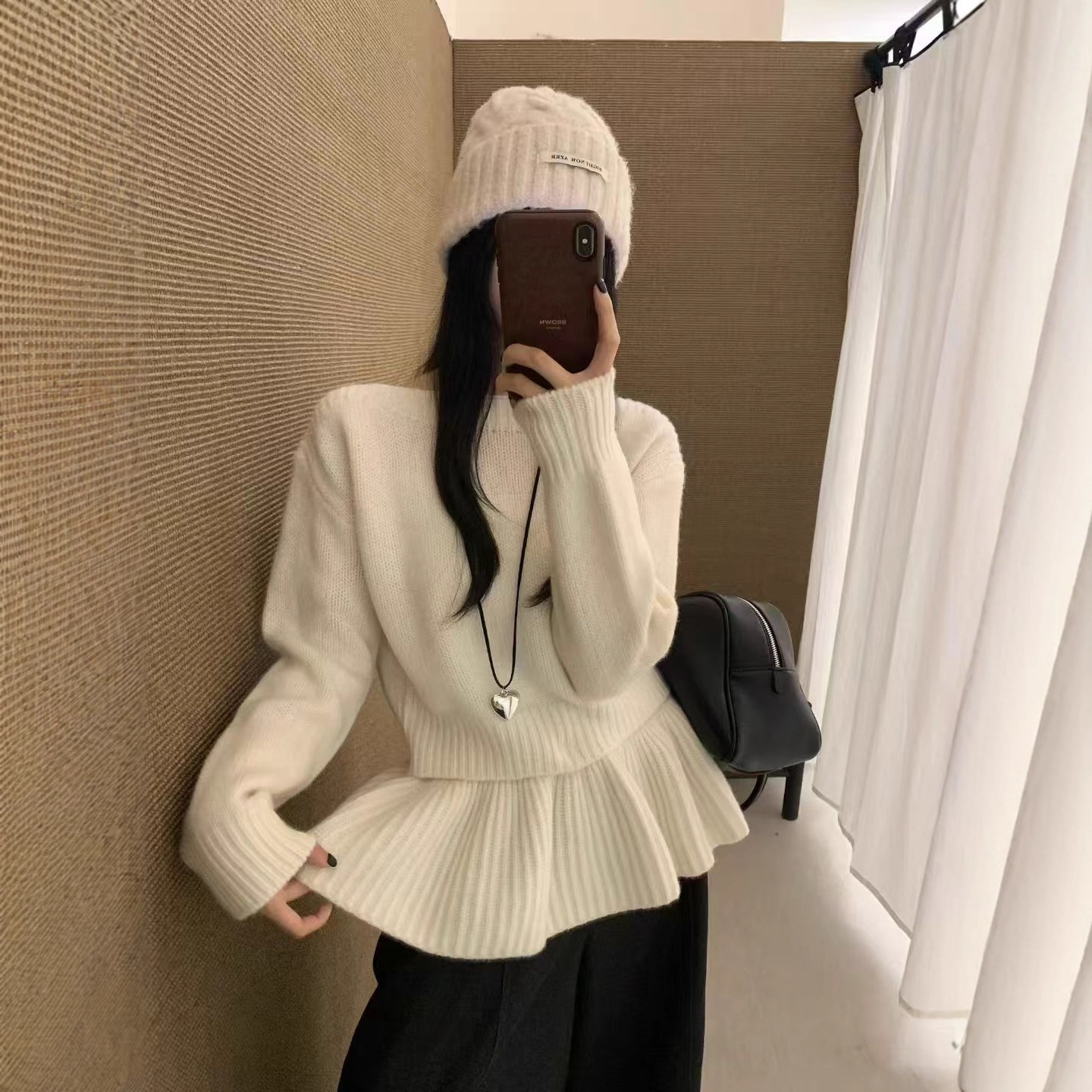 韩国设计感假两件裙摆针织衫女2025秋新款韩版减龄显瘦套头毛衣女