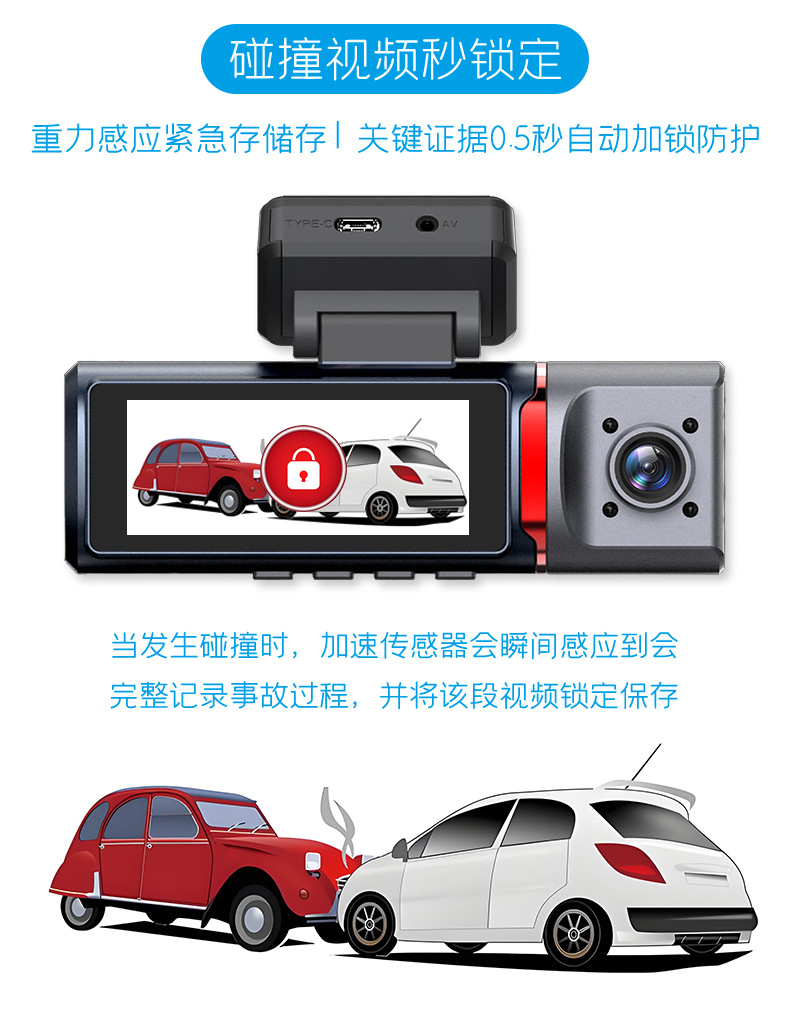 Cross-Border 4K High-Definition Night Vision 3.19inch Dash Cam with Three Lenses Recording Simultaneously from the Front, Inside the Car, and from the Rear, with Wifi
