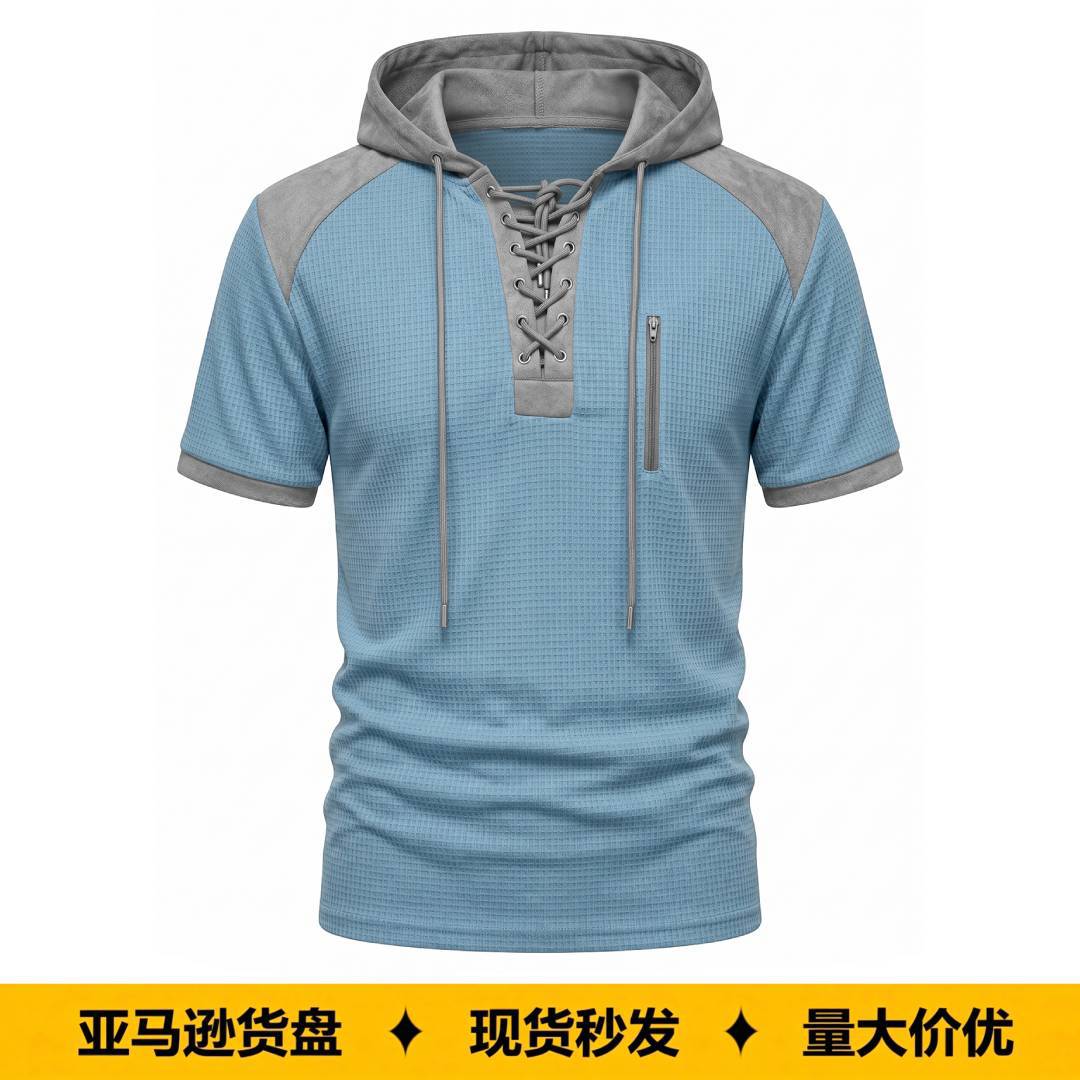 Estación independiente europea y americana encapuchada camiseta Henry de manga corta TK tamaño europeo correa de correa de correa deportiva de comercio exterior Casual camiseta hombre