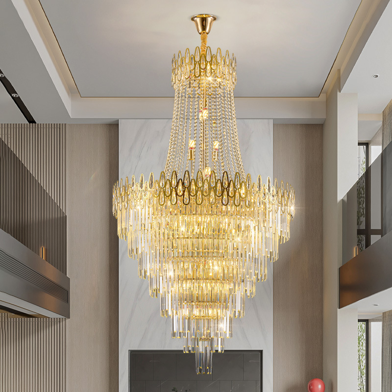 Villa gran lámpara de la sala de estar lujosa torre duplex giratoria simple postmoderna lujosa escalera lámpara de cristal