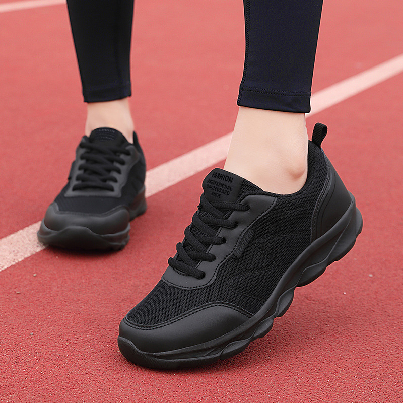 Black Non-Slip Women's Shoes Non-Slip Lightweight Running Sneakers Breathable Casual Travel Shoes Comfortable Work Shoes