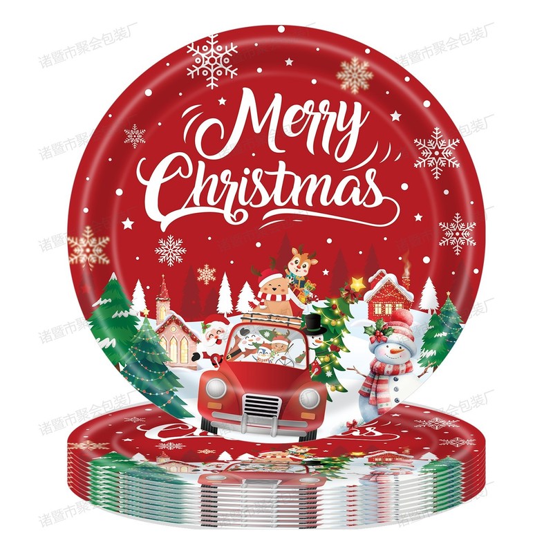新しいクリスマステーマのパーティー用品赤と緑の使い捨て紙皿紙コップティッシュフラグ食器装飾アレンジメント|undefined