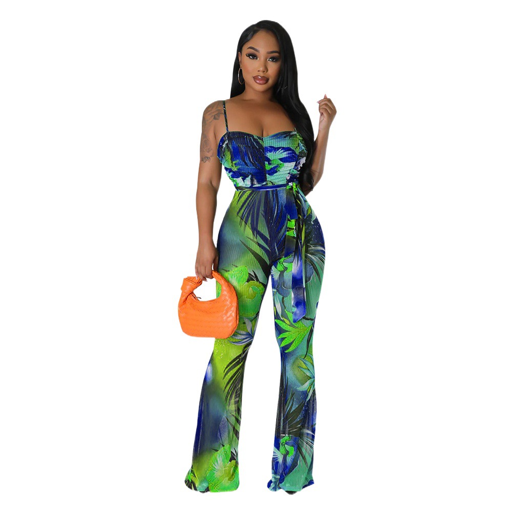 K10516 ropa de mujer de moda transfronteriza europea y americana Amazon Correa impresa sexy sin espalda acampanada mono mujer nuevo
