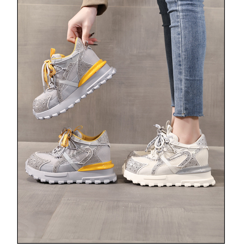 Giày sneaker nữ chunky đế dày lưới phối đá rhinestone — màu trắng chi tiết 17