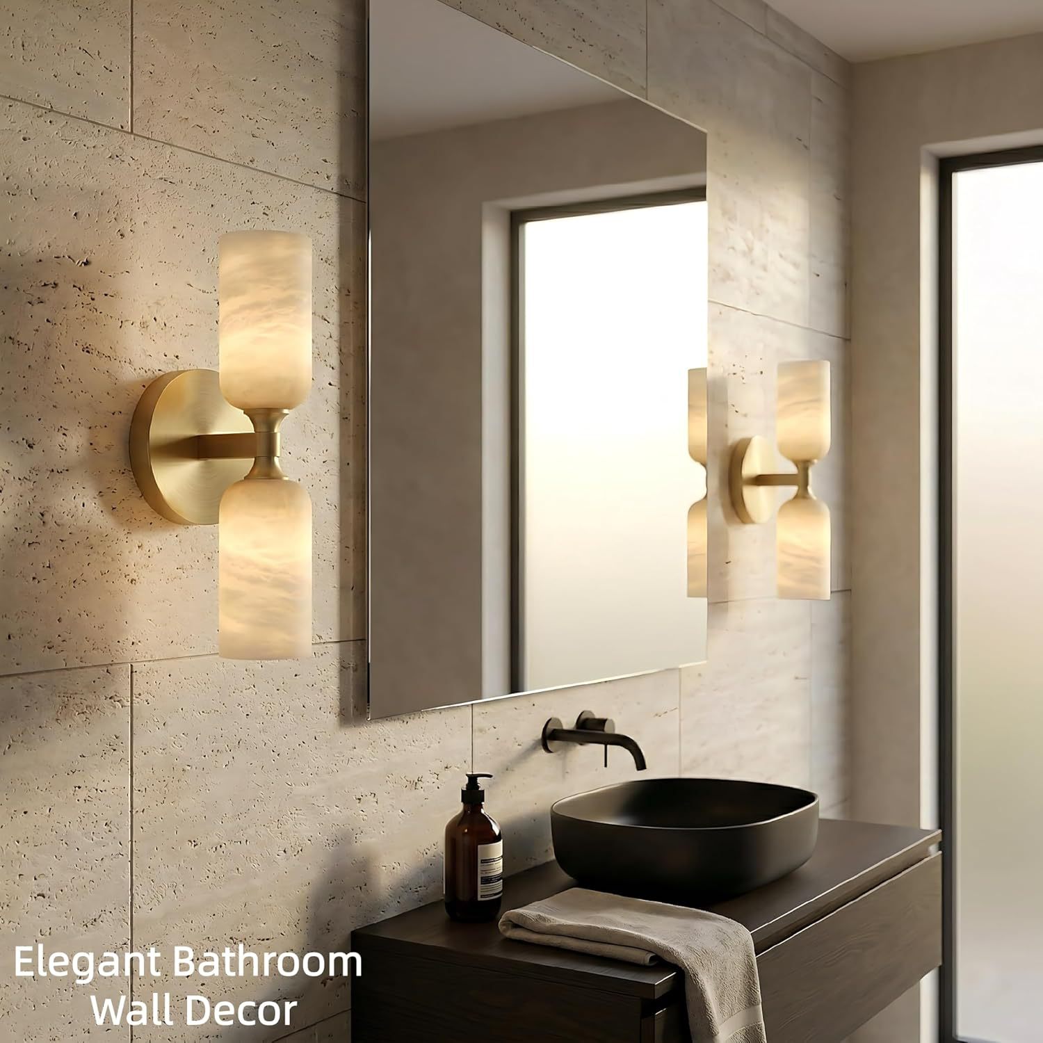 Aplique de Pared de Mármol Natural de Piedra Natural y Hierro, Iluminación Superior e Inferior, LED, para Dormitorio y Cabecera de Cama image 3