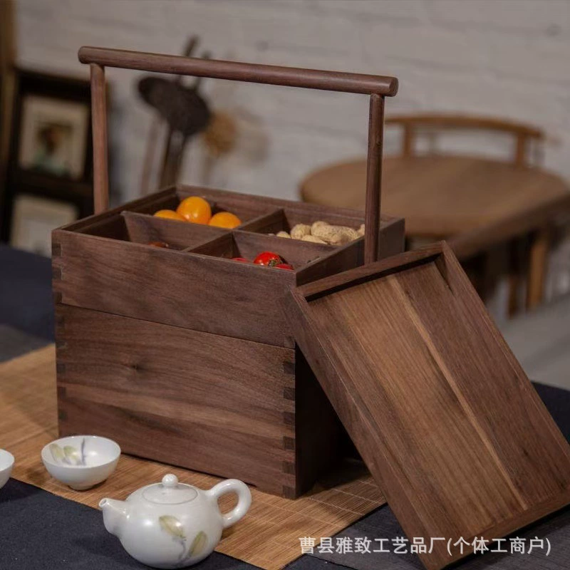 Черный грецкий орех китайская ручная коробка деревянная коробка для сухофруктов с ручной подаркой ретро деревянная коробка многослойная новогодняя подарочная деревянная коробка
