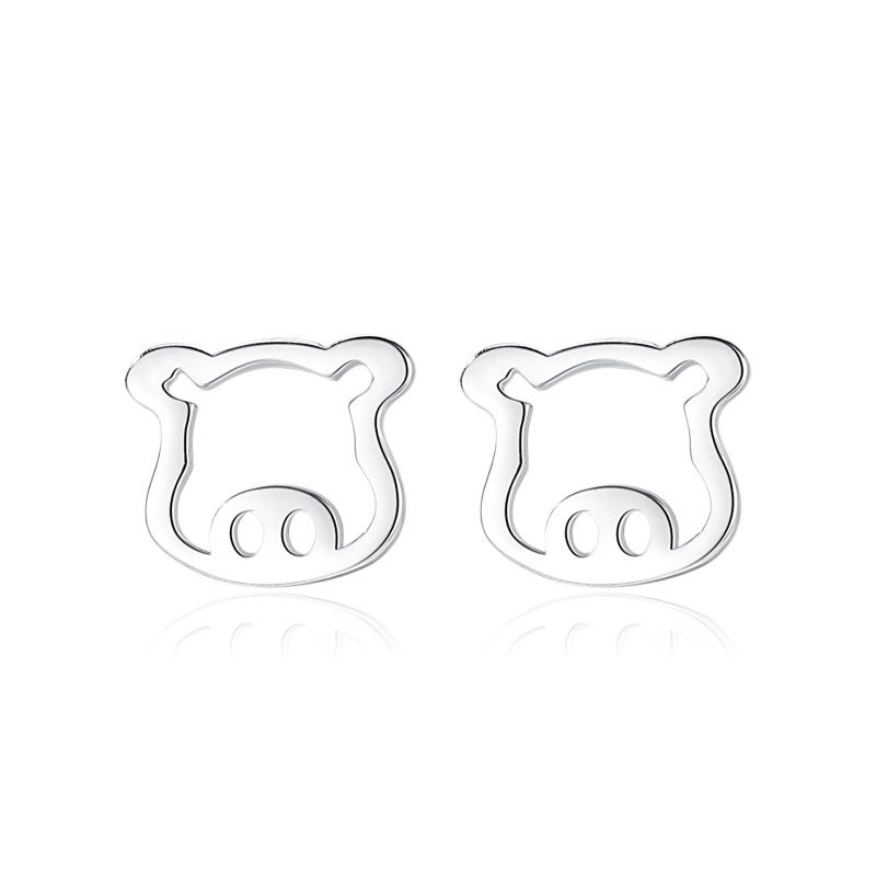 Plata esterlina s925 pendientes mujer estilo coreano fresco hueco cerdo animal lindo afortunado joyería del oído al por mayor