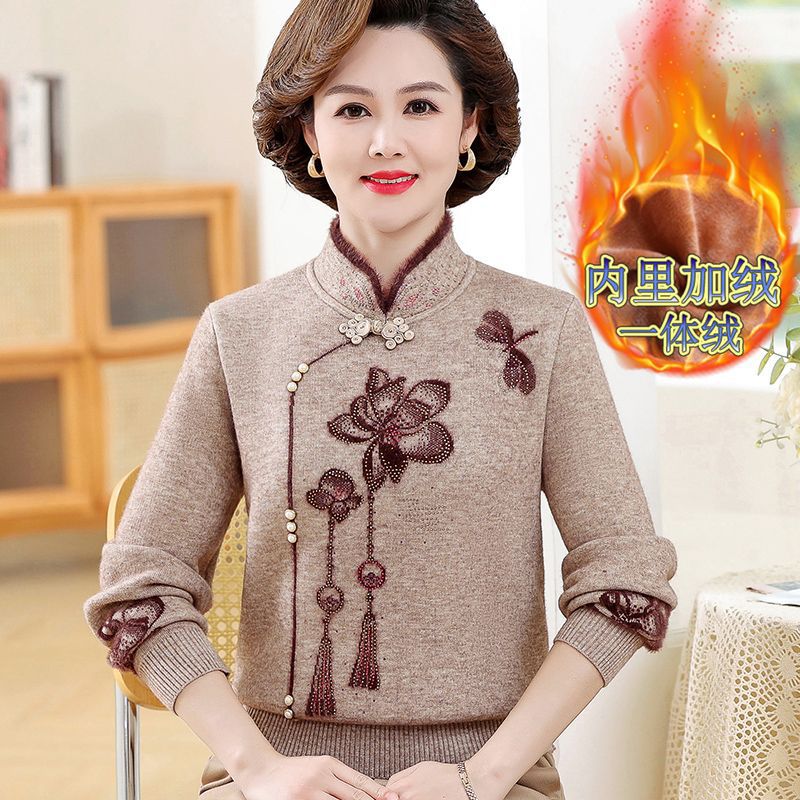 【绵羊绒】羊毛女衫加绒加厚妈妈毛衣保暖上衣一体绒内搭打底衫冬