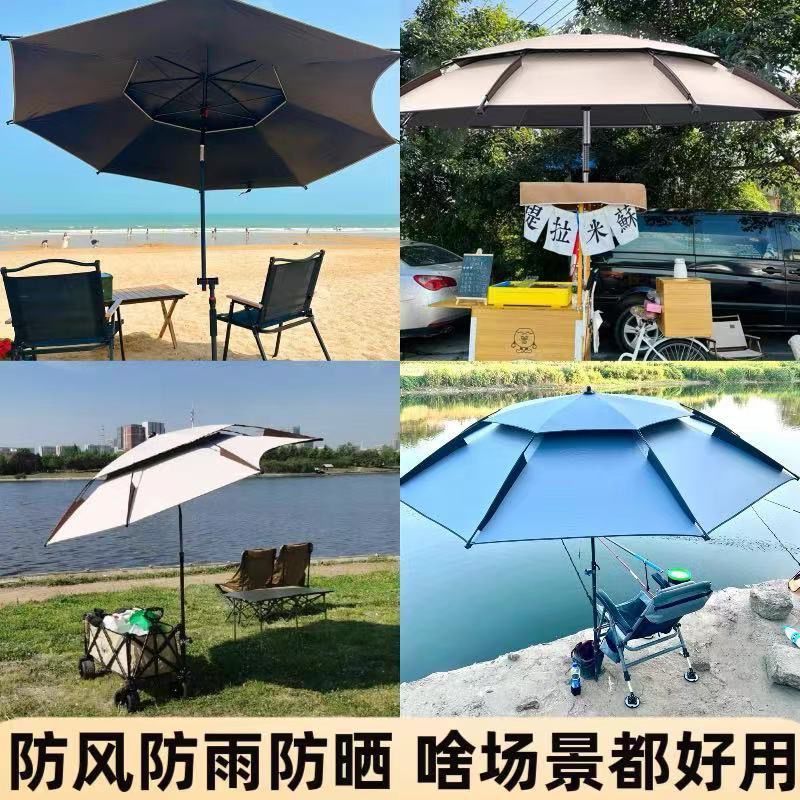 新款钓鱼伞新款遮阳伞户外露营伞便携带黑胶防晒拐杖伞露营垂钓专|undefined