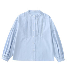 圆领风琴褶娃娃衫上衣衬衫女