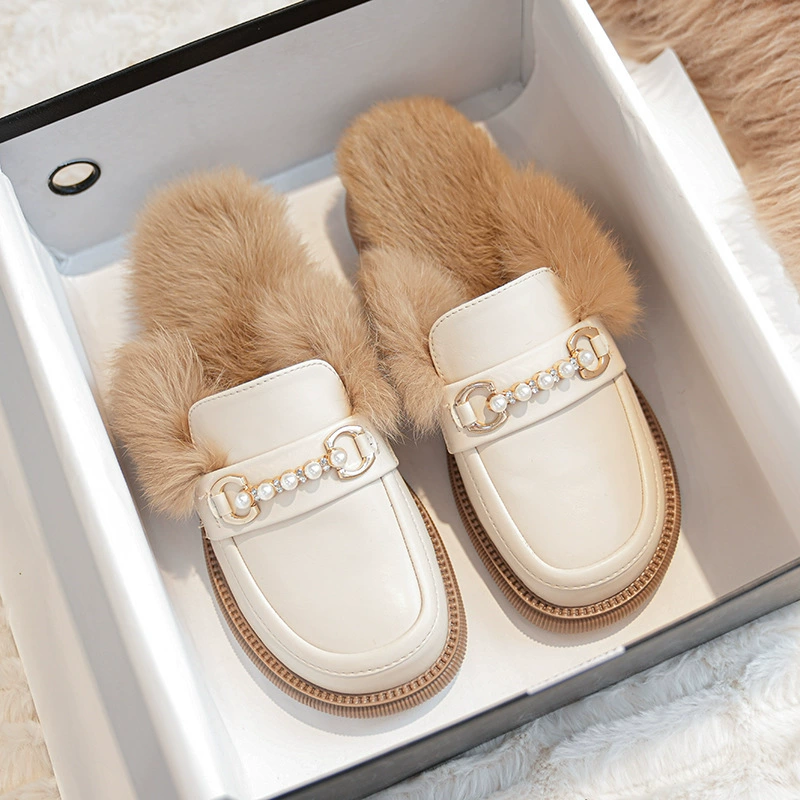 KM-1 Тапочки Mao, женская одежда, осенне-зимняя обувь Muller, красные ленивые туфли из меха кролика, женская обувь больших размеров 41-43