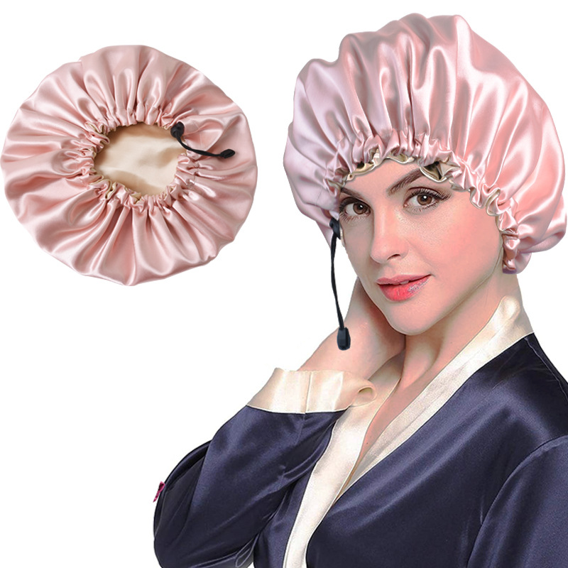 Fashion Solid Color Double-layer Satin Shower Cap 1 Piece display picture 2