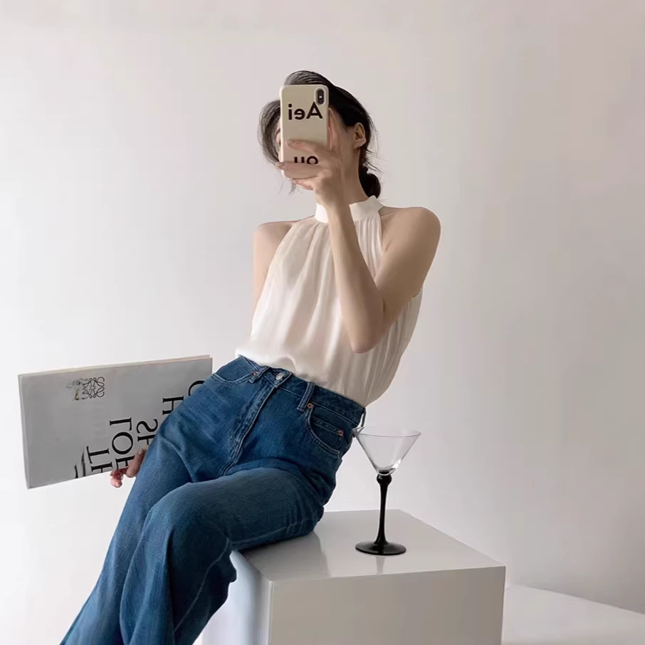 Áo sơ mi nữ chất liệu voan trắng kiểu Pháp, thiết kế cổ quàng hở vai — đen chi tiết 3
