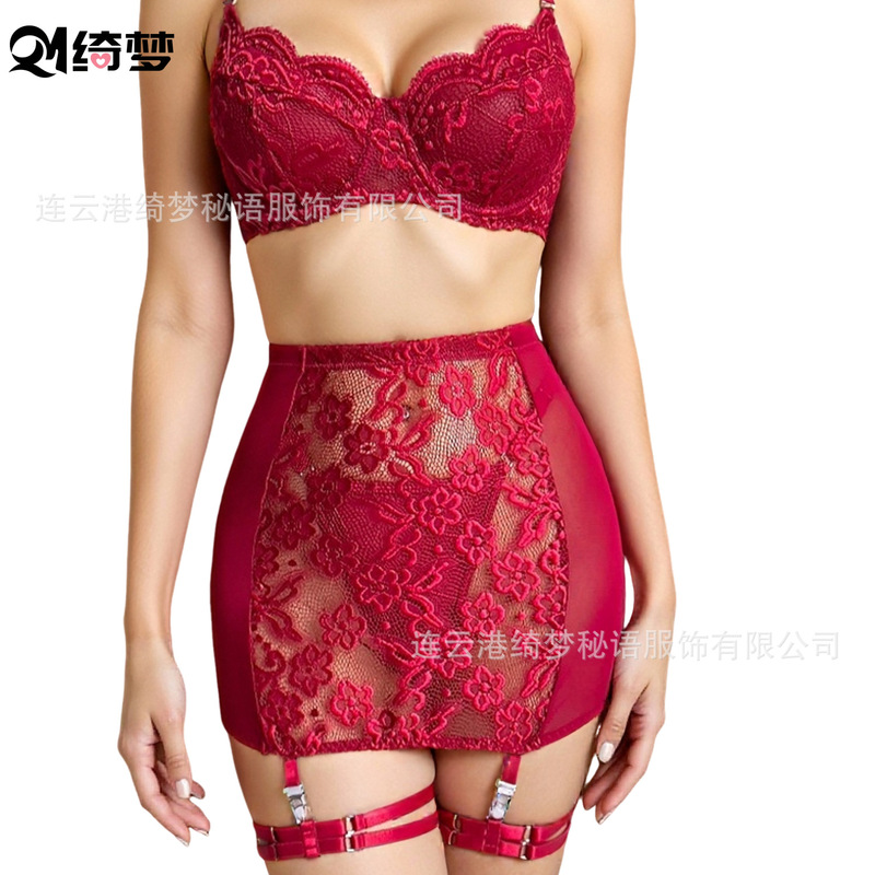 Cross-Border Foreign Trade Large Size Steel Ring Sexy Underwear Mesh See-Through Lace Suspender Suit Bra Printing Factory Wholesale
