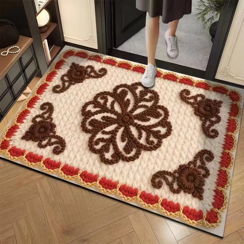 Vintage Heavy-Duty Crochet Door Mat, Faux Chunky Yarn Woven Carpet, Indoor Entryway Non-Slip Rug, Customizable Vintage Heavy-Duty Crochet Door Mat, Faux Chunky Yarn Woven Carpet, Indoor Entryway Non-Slip Rug, Customizable