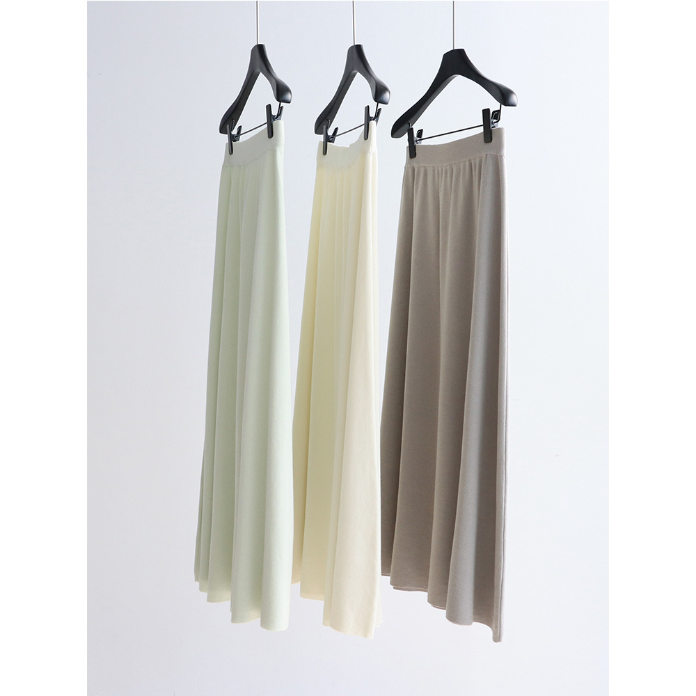 Siping Craft Large Swing A-Line Skirt Lyocell Long Skirt Lazy and Easiest for Match 25 Early Spring Elastic Waist Knitted Skirt