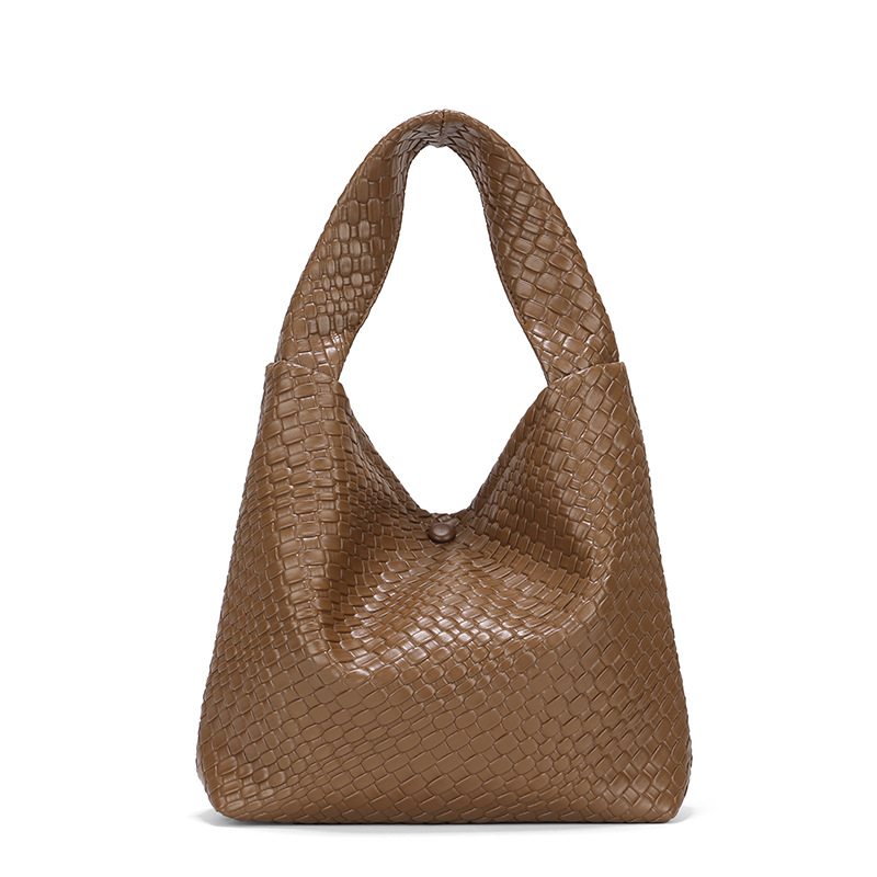 2024 New Large Capacity Casual Shoulder Korean Edition Solid Color Simple Handheld Women's Woven Texture Underarm Bag_voghion.com