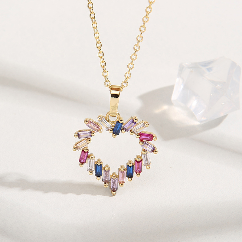 Fashion Heart Shape Copper Inlay Zircon Pendant Necklace 1 Piece