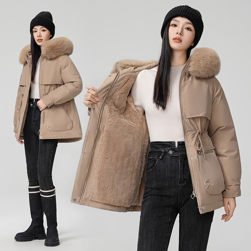 Pike wear mujer invierno 2024 nueva chaqueta de algodón de plumón fino de moda salvaje más chaqueta de piel gruesa de terciopelo