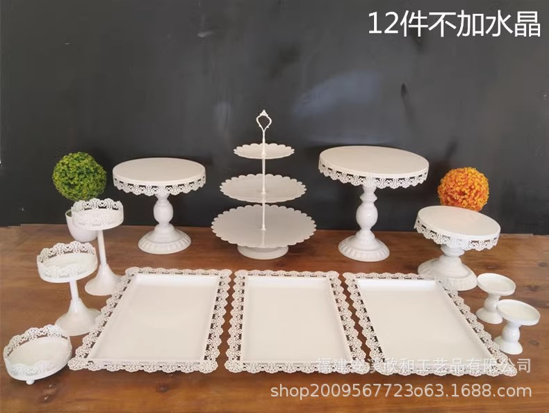 Estante de pastel europeo de hierro forjado conjunto de decoración de boda postres tienda de bocadillos estante de baile prop bandeja de pastel