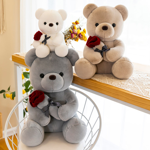 Chinese Valentine's Day Romantic Bear Doll Holding Flowers Bear Plush Toy Valentine's Day Gift Doll Sleeping Pillow Wholesale