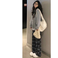 美式复古格子直筒阔腿裤女春秋季2025新款高腰显瘦慵懒宽松休闲裤