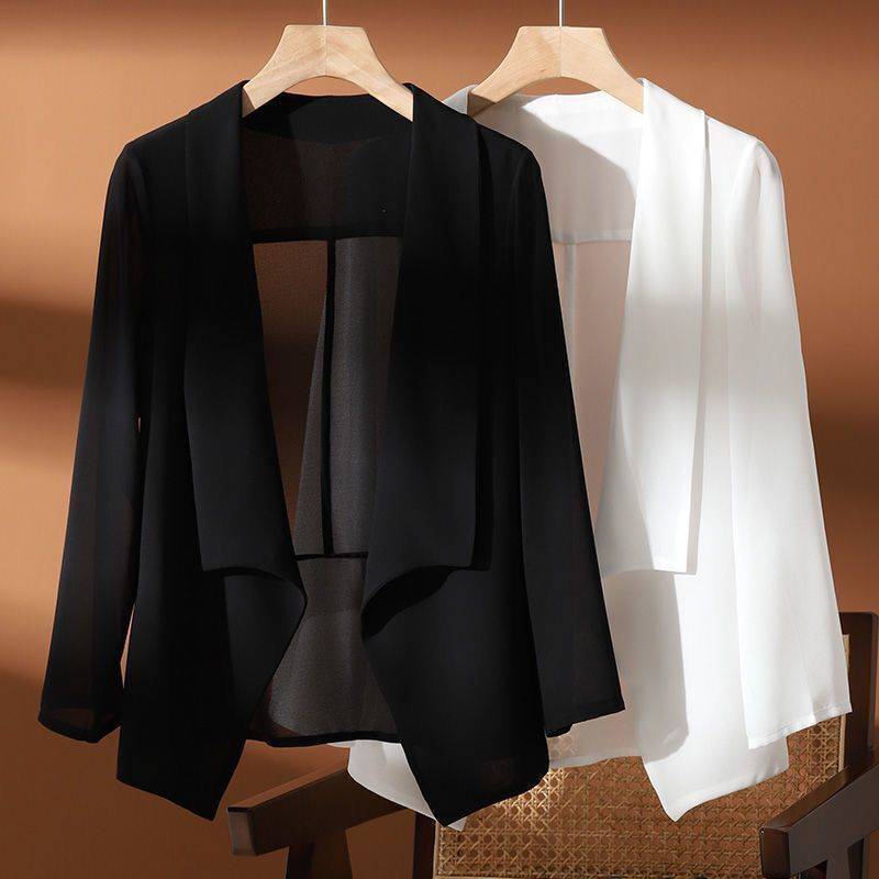 Chiffon Small Suit Short Jacket Women's Summer Thin Large Size Western Style Chic Suit Top Shawl Sun Protection Clothing Air-Conditioned Cardigan