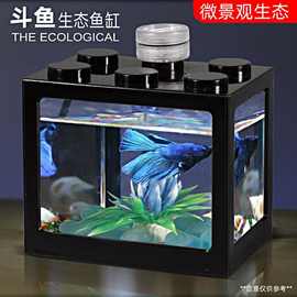 小型鱼缸积木盒斗鱼专用桌面生态造景创意小鱼缸一件批发速卖通