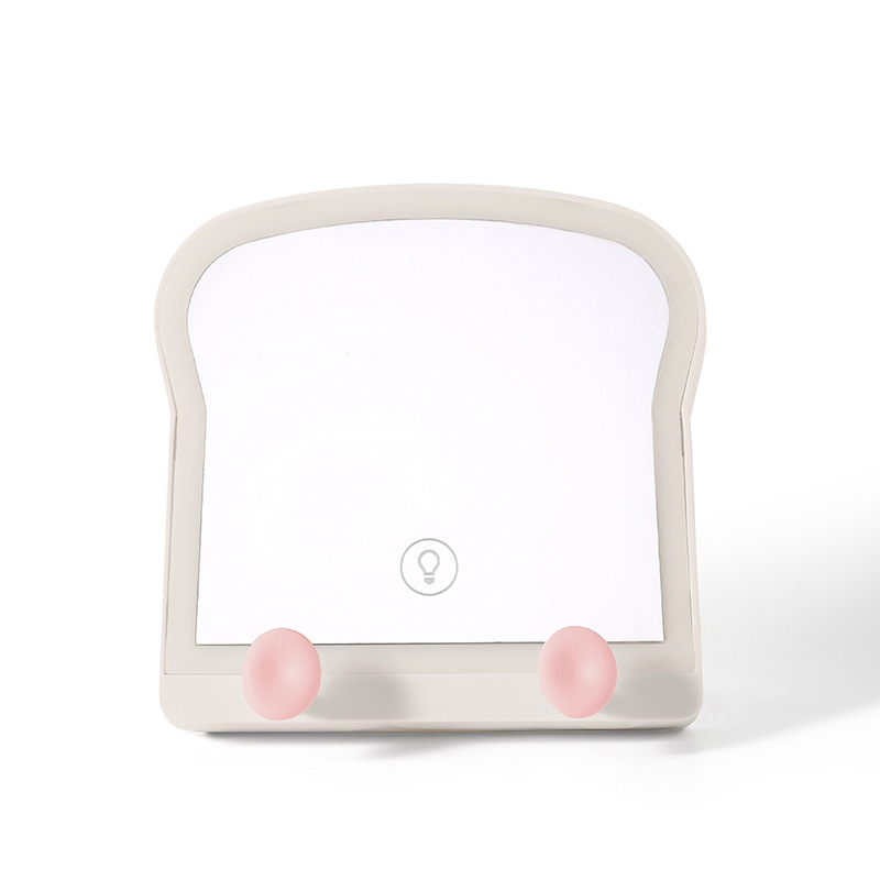 led pan tostado espejo de maquillaje con lámpara de escritorio soporte de escritorio plegable almacenar espejo de plástico doméstico