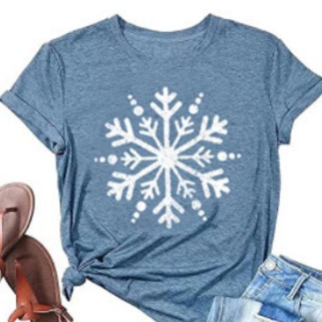 European Size Export Cross-Border E-Commerce Independent Station Amazon Amazon New Christmas Snowflake Printed Colorful Cotton Women's T-Shirt European Size Export Cross-Border E-Commerce Independent Station Amazon Amazon New Christmas Snowflake Printed Colorful Cotton Women's T-Shirt