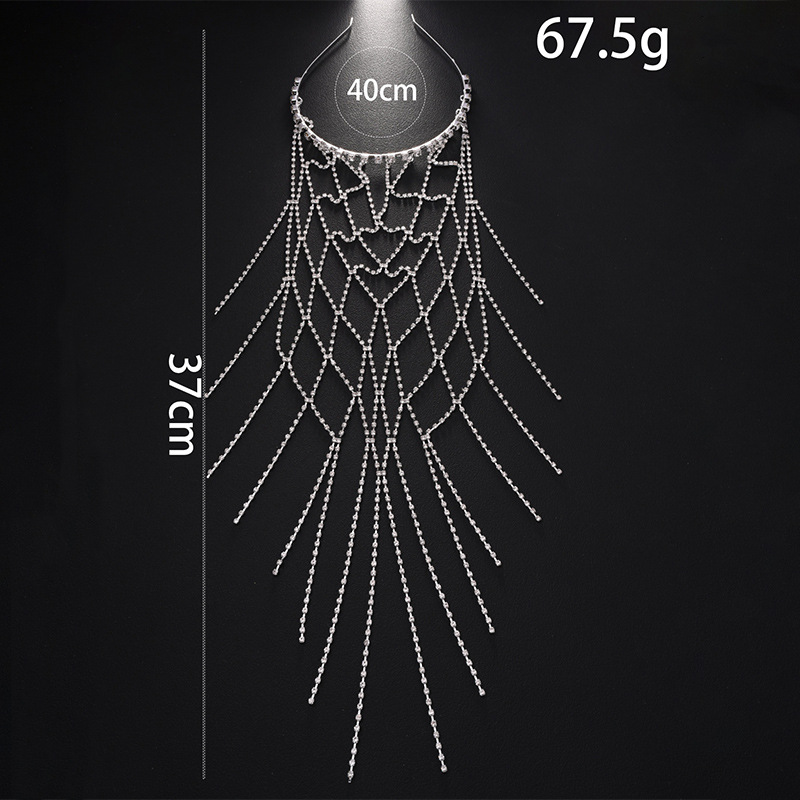 Diadema de flecos de malla de venta caliente en Europa y América Cadena de cabello de diamantes de imitación de sentido avanzado Temperamento Accesorios nupciales Cadena de pelo femenino