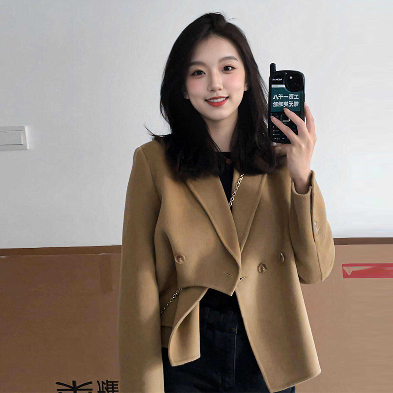 Old Money Melard Brown Double-Sided Wool Blazer Coat for Women, Winter 2025, Petite Size, High-End Short Woolen Jacket Old Money Melard Brown Double-Sided Wool Blazer Coat for Women, Winter 2025, Petite Size, High-End Short Woolen Jacket