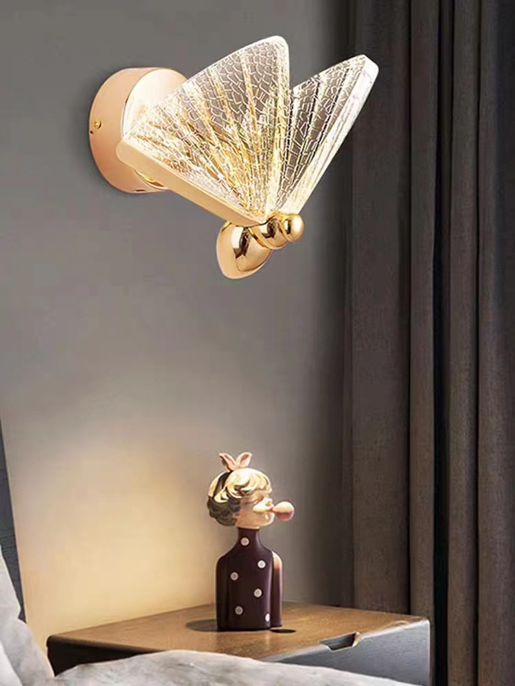 Diseño de una serie de luces de pared de fondo de dormitorio de diseño de iluminación moderna transfronteriza diseño de fondo mariposa