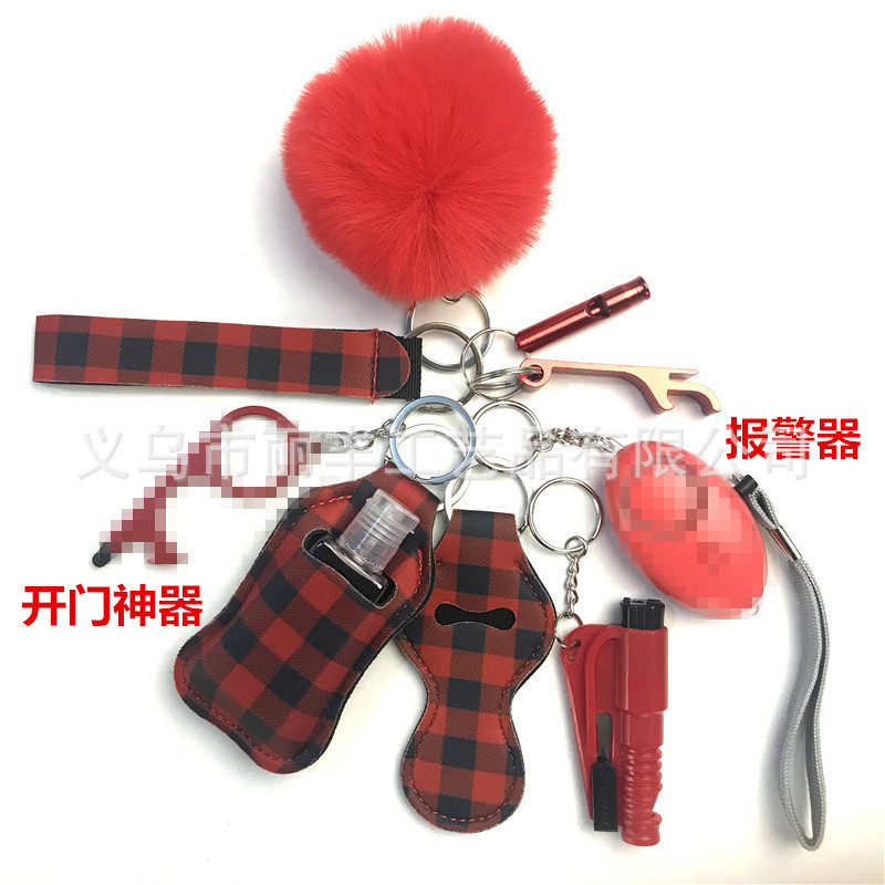 Llavero de muñeca de espejo cruzado Juego de 10 piezas Bolsa de desinfectante de manos para mujer Llavero de alarma de aluminio