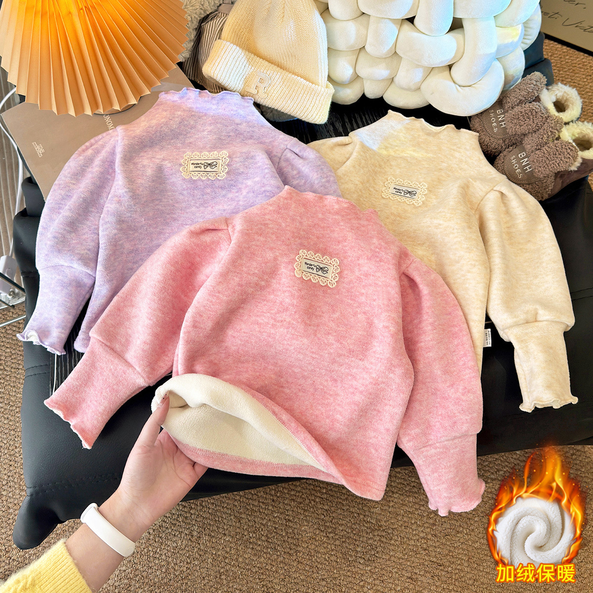 女童打底衣加绒加厚秋冬新款宝宝保暖毛衣女孩打底衫上衣童装批发