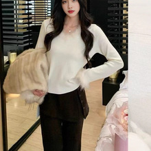 毛毛边气质百搭针织衫女冬季2025新款温柔时尚洋气宽松慵懒风上衣