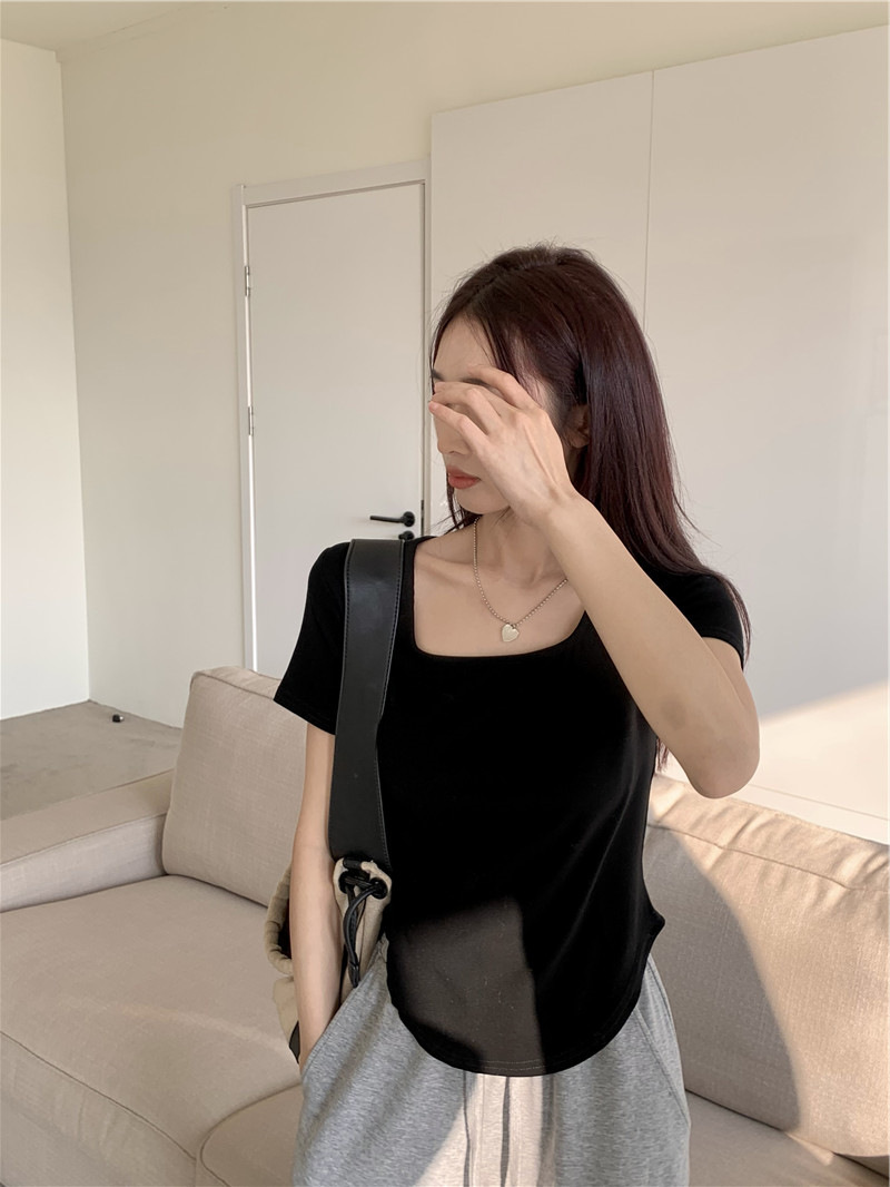 175g Weight Short Sleeve Sleeve Length Polyester Fabric Type Short Top Length T-shirt Tops Type Casual, Daily Occasion Square Neck Neckline Slim Fit Type Solid Color Pattern Summer, Spring, Autumn Season Women's Gender Casual, Simple Style Style Wholesale Women's Casual Simple Style Solid Color Short Sleeve T-Shirts 2