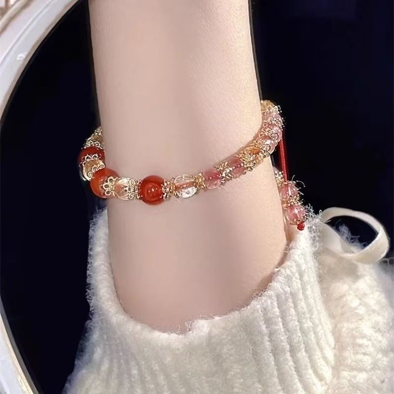 Campana tejida a mano cuerda roja pequeño libro rojo Miaojiang corazón de niña brillante pulsera joyería de mano con el mismo juego al por mayor