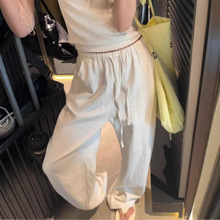 白色苎麻水洗亚麻阔腿裤女2025春夏新款休闲松弛感棉麻遛弯拖地裤
