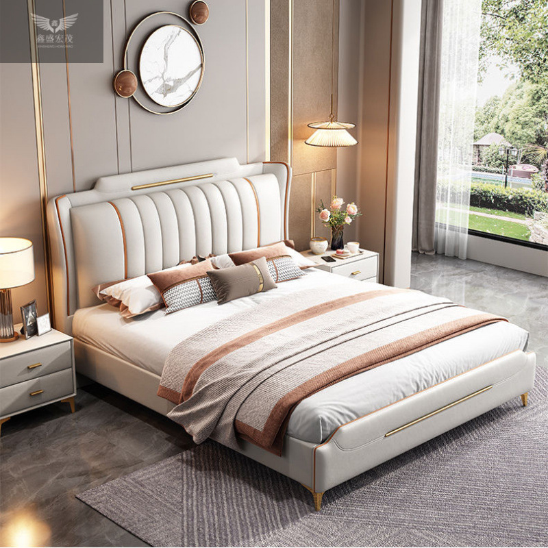 Camas dobles modernas y sencillas, cama de matrimonio, cama de cuero de aire, cama principal de 1.5m, cama de tela de tecnología sin lavado de 1.8m.