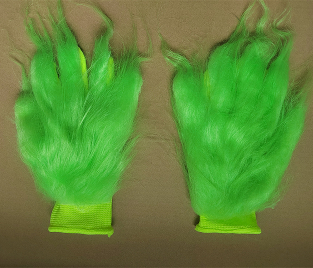Grinch Handschuesch gréng Grinch Stola Chrëschtdag Halloween Party Elf gréng Hoereg Monster Kappbedeckung Mask_voghion.com
