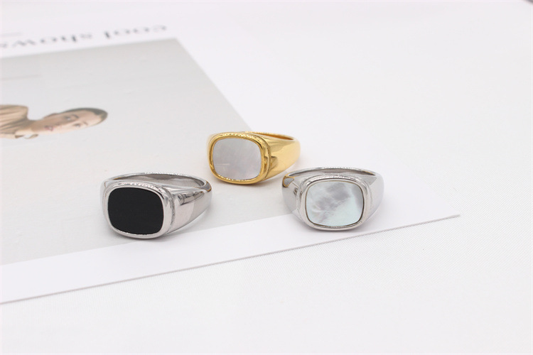 15g Weight Shell Inlay Material Rings Classification 12, 7 Ring Size Wholesale Simple Style Square Titanium Steel Shell Rings