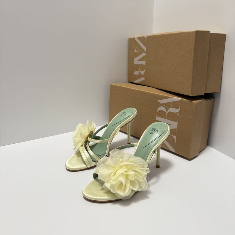 Za Autum New Women's Shoes Fashionable Large Flower Decorated Pointed Toe High-Heeled Sandals Open-Toe Slippers French Stiletto Sandals Za Autum New Women's Shoes Fashionable Large Flower Decorated Pointed Toe High-Heeled Sandals Open-Toe Slippers French Stiletto Sandals